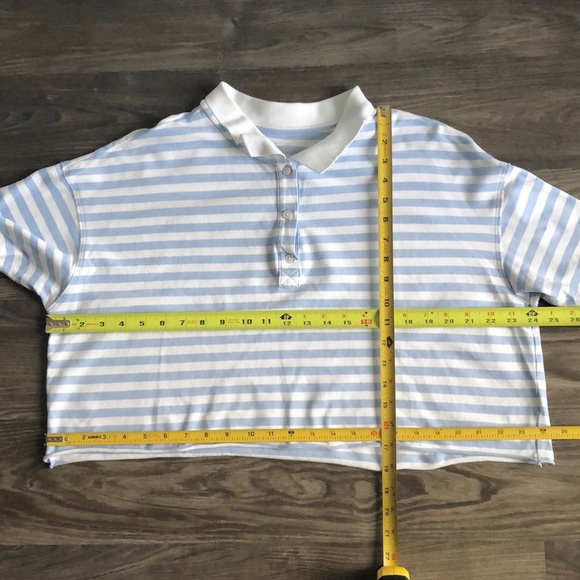Aerie Crop Star Polo Blue White Stripe Distressed Medium Oversized - Picture 12 of 12